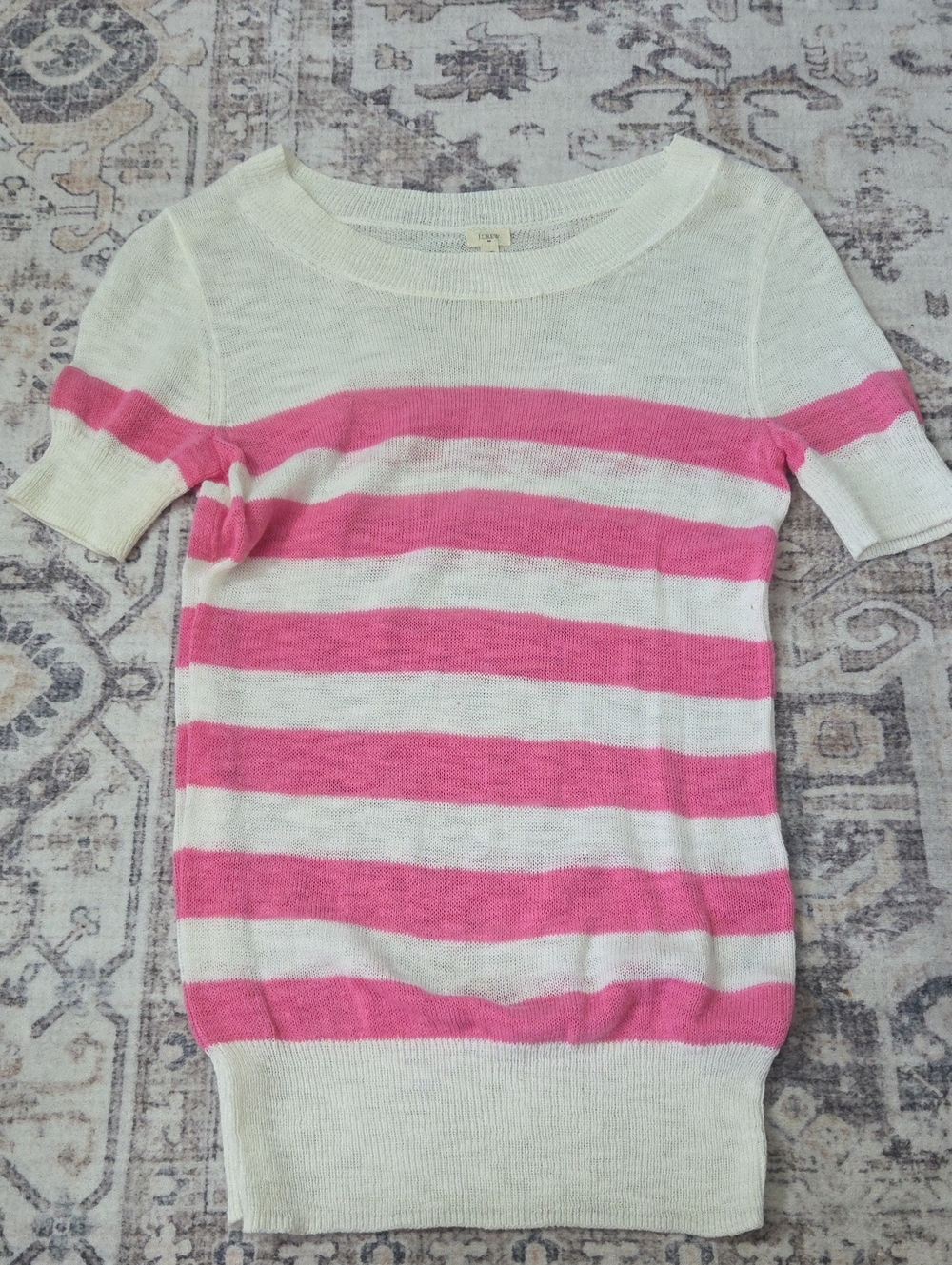Girls' Pink & White Striped Short-Sleeve Knit Top